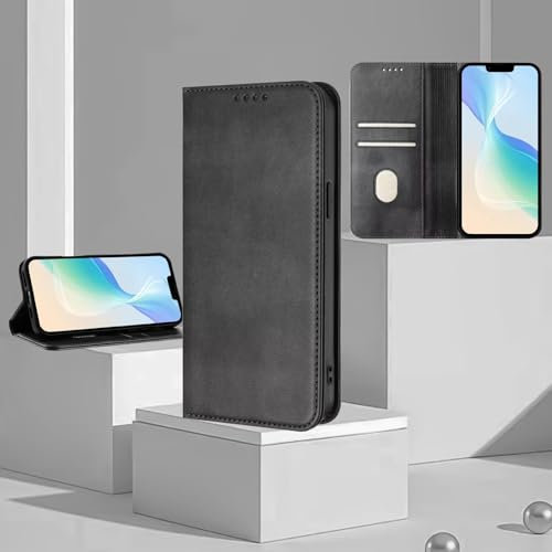 xinyunew Funda para OPPO Find X5 Lite/Reno 7 5G,PU Cuero Flip Carcasa Fundas Móvil de Tapa Libro con Cierre Magnético,Tarjetero y Suporte,Capa Plegable Cartera,Flip Cover Case (Negro)