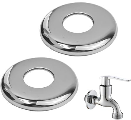 2 Pack 26mm G3/4 Chrome Shower Pipe Cover Round Escutcheon Plate Collars High Collar Steel Tap Hole Concealers for 26mm Diameter Pipe Bathroom & Kitchen (70mm OD, 8mm Height) Silver