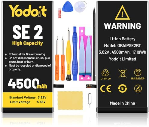 Yodoit 4500mAh Battery Replacement for iPhone SE 2020 (SE 2nd Generation) High Capacity 0 Cycle Battery for A2275, A2296, A2298 with Repair Tool Kit