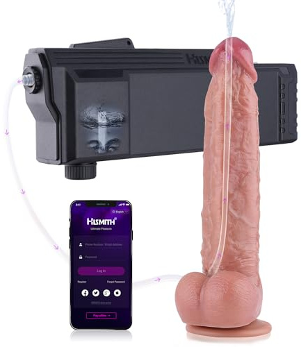 Hismith 26cm Squirting Realistic Dildo, APP Controlled Automatic Lube Launcher, Lubricant Applicator with Silicone Realistic Dildo with Suction Cup Base
