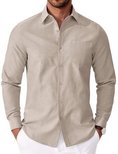 COOFANDY Camisa Hombre Manga Larga Corte Regular Fit de Algodón Oxford Camisa Casual Camisa de Oficina con Bolsillo