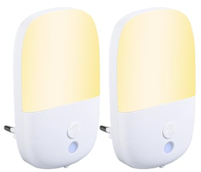 2 Packs Luce Notturna Bambini con Presa Pieghevole, Dimmerabile Stepless Con Protezione Occhi, Modalità Auto/Off/On, Sensore Crepuscolare Integrato, Durata 100000h per Corridoi, Scale, Camera da Lett