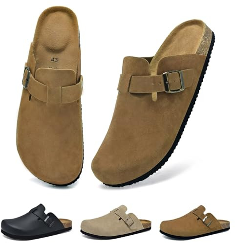 Wizshoe Mules et Sabots Homme Pantoufles avec Fermé Chaussons Confortables Chaussures de Jardin Cuisine d’Intérieur Semelle Liège Antidérapante Extérieur Clogs Maison Marron 45 EU
