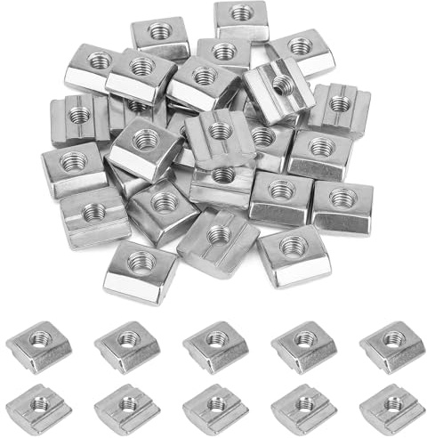 Sieqioor 50pcs M8 Sliding T-Nuts, Hammer Head T-Nut Fastener Kit for 4040 Series 10mm T-Slot Aluminum Extrusion Profile