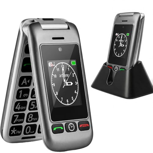 artfone G6 4G Seniorenhandy Klapphandy ohne Vertrag,GSM Großtasten Mobiltelefon SOS Notruffunktion,Taschenlampe,FM Radio,2.4 Zoll Dual Display Handy für Senioren,1300-mAh-Batterie (mit Ladestation)