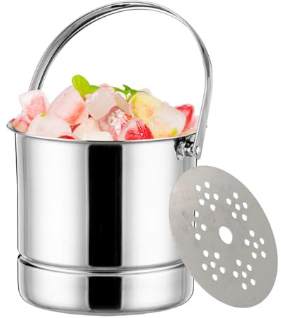 Secchiello per, 14,5 x 12,5 x 13 cm, in acciaio, 1 l, manico per vasca da bagno, colino per vino | isolati per whisky, vodka, cocktail, birra, casa, caffetteria