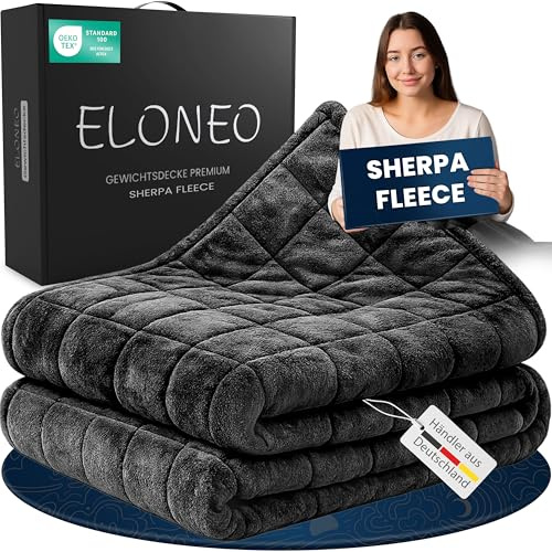 ELONEO Sherpa Fleece Gewichtsdecke 135x200 cm mit 11 kg, Oeko-Tex Zertifiziert, Weighted Blanket, Entspannungsdecke & Anti-Stress Therapiedecke, schwere Decke zum Schlafen, schwarz
