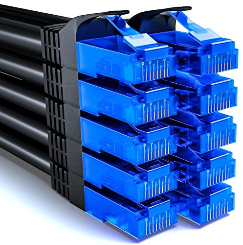 deleyCON 10x 0,25m CAT6 Juego de Cables de Red - Corto 25cm U-UTP RJ45 CAT-6 LAN Cable Patch Cable Ethernet DSL Switch Router Módem Repetidor Patch Panel - Negro