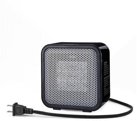 Amazon Basics Ceramic Portable Mini Space Heater for Office Desk, Indoor Use, Fast Heating, Energy Efficient, 500W, With Tip-Over Protection, Lightweight 1.4 lbs, Black, 5.87D x 3.15W x 5.95H
