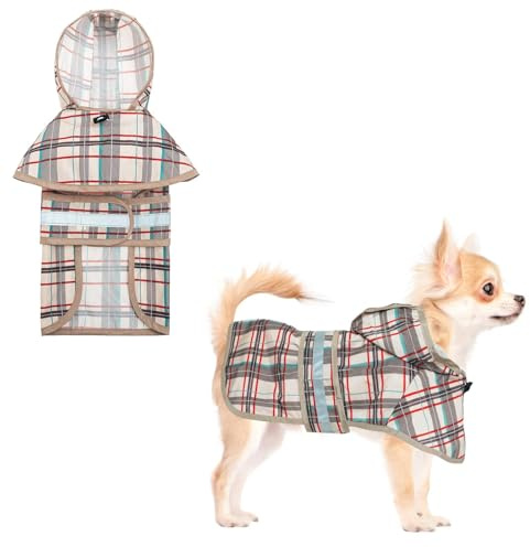 KOOLTAIL Imperméable à capuche avec trou pour laisse, imperméable pour chiens de petite et moyenne taille, imperméable avec bande réfléchissante, vêtement de pluie réglable et respirant pour chiot