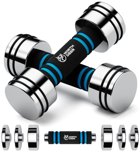 Hand Weight Set of 2 for Women 5lb Pair (3lb/4lb/5lb) Adjustable Dumbbells with Foam Handles Chrome Home Exercise Gym Workout (Standard-Finish 5lb×2)