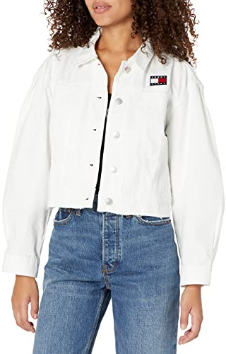 Tommy Hilfiger Women's Everyday Trucker Denim Jean Jacket, White Rinse Wash, XL