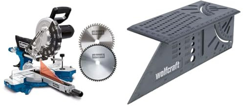 Scheppach Scie à onglets avec démarrage progressif & laser HM254 | 2000W | Lame Ø255mm | Largeur/hauteur de coupe & wolfcraft 5208000 Équerre 3D d'onglet