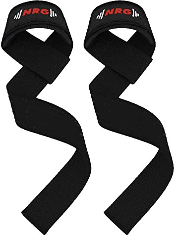 NRG Fitness Zughilfen für Krafttraining & Bodybuilding (gepolstert) - 52 cm Lifting Straps - Handgelenk Bandagen Fitness - Kreuzheben Zughilfe - Weight Lifting Straps - Wrist Wraps - Schwarz