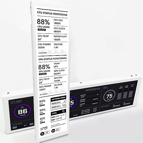 WOWNOVA 8.8 Computer Temp Monitor (Dynamic Theme Supported), 1 Click 1 Cable to Get Started Quickly PC Temperature Display Sensor Panel IPS Mini Secondary Screen CPU RAM HDD Data FPS Monitor (White)