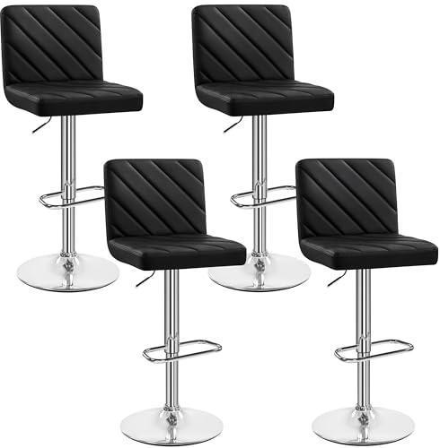 Yaheetech Barhocker 4er Set Kunstleder Gepolstert Barstuhl mit Fußstütze Drehhocker Küchenhocker, Thekenhocker bis 136 kg Belastbar für Küche/Esszimmer/Bar/Salon, Schwarz