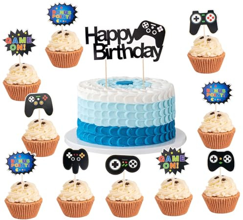 ALEGRE Videospel tårtdekoration födelsedag pojke, 11 stycken videospel tårtdekoration, spelkonsoler tema cupcake-topper, grattis på födelsedagen tårta topper, gamerdekoration, tårtdekoration för barns