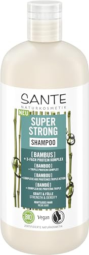 SANTE Naturkosmetik Super Strong Shampoo Bio-Bambus Extrakt + 3-Fach Protein Komplex, veganes Pflegeshampoo mit natürlichen Inhaltsstoffen, stärkt kraftloses und schwaches Haar, 500 ml