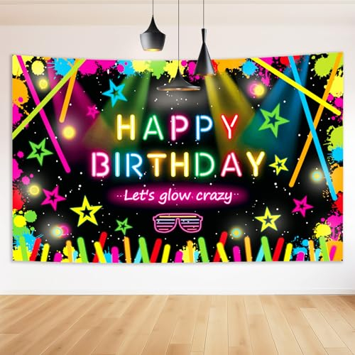 Bigqin Geburtstag Banner, 180x110 cm Fluoreszenz Geburtstag Hintergrund, Happy Birthday Banner Partydeko Geburtstagsdeko für Jungen Männer und Frauen Geburtstagsfeier