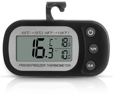 Pitasha Termometro digitale per frigorifero, termometro digitale, funzione di registrazione massima/minima, termometro impermeabile per frigorifero/congelatore (Nero)
