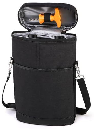 ZEAYEA 2 Bottle Wine Tote Carrier, Insulated Padded Wine Cooler Bag with Shoulder Strap, Portable Wine Tote Bag for Travel, Party, Christmas, Wine Tasting, Great Gift for Wine Lover