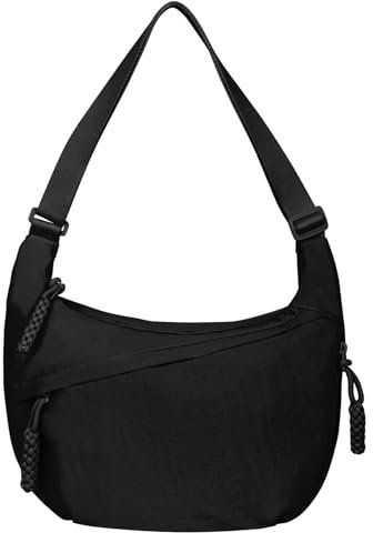 Valleycomfy Halbmond Crossbody Bag Nylon Groß Crossbody Bag Hobo Tasche Schultertasche Half Moon Bag Slouchy Bag mit Reißverschluss (Schwarz)
