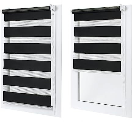 MakoStyl - Doppelrollo ohne Bohren – 130x150 - Schwarz - Duo Rollo für Fenster/Tür - Lichtdurchlässig - Verdunkelnd - Rollos für Fenster ohne Bohren