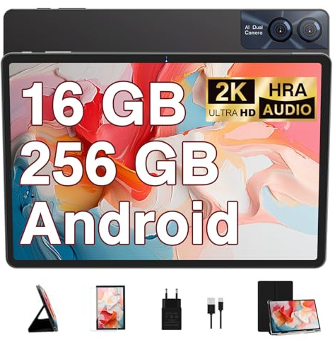 GOODTEL 2026 Tablet 11 Pulgadas Android-16 GB RAM + 256 GB ROM Ampliable a 2TB, BT 5.0, 8600mAh,2K,Facciale ID,WiFi 5G Octa-Core, GPS, Cámara 13MP + 5 MP, USB-C–con Funda – Gris