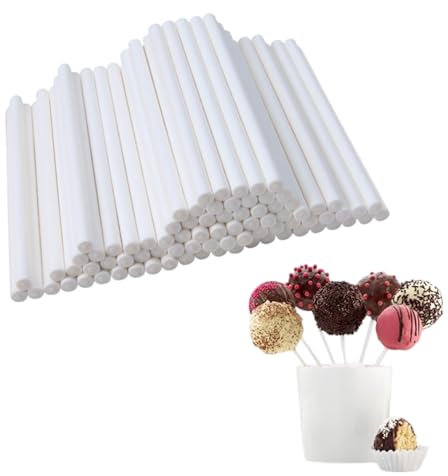 FuzlPnag 100 Stück Cake Pop Stiele，Weiße Lollipop Sticks,wiederverwendbar, Lutscher Papierstäbchen für Lutscher,Bonbons, Kuchen, Kekse und Desserts
