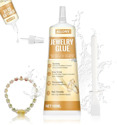 Allony Schmucksteinkleber, Schmuckkleber, Bastelkleber Transparent, Schmuckkleber Extra Stark Transparent für Punktgenaues Aufkleben der Schmucksteine-100ml