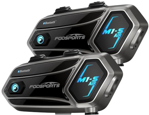 Fodsports M1-S Air Motorcycle Helmet Bluetooth, 4 Riders Motorbike Intercom Headset with Music Sharing, 1000 m Helmet Communication Systems, Quick Pairing/FM Radio/Handsfree/Stereo Music(2 Pack)