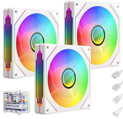 Confezione da 3 ventole ARGB per PC da 120 mm, ventola per PC 5 V3 PIN e 12 V4 pin, con effetto Infinite specchio, durata 40.000 ore