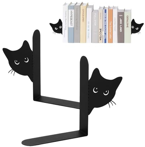 yqdnboi 2 stycken bokstöd katt metall, litet bokstöd katt, dekorativa bokstöd katt, kreativa roliga bokstöd kattansikte dekoration, robust bokstöd metall svart för kontor skola