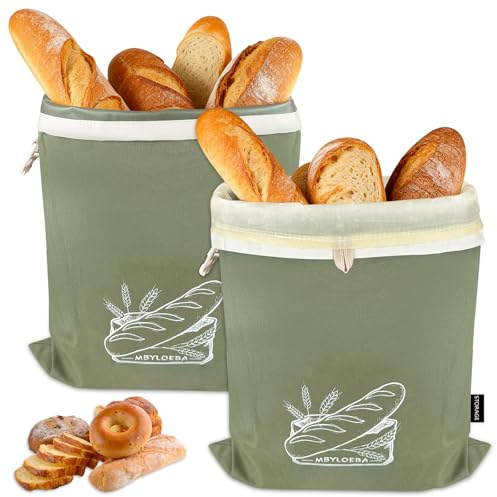 Washable Sourdough Bread Bags for Homemade Bread - 2 Pack 100% Cotton Canvas with Detachable Beeswax Liner & TPU Freezer Bag - Reusable Storage for Most Loaf Sizes, Sage Green
