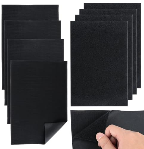 Set di 8 Chiusure a Strappo da Cucito, 20 x 30 cm Chiusura a strappos per tessuti, Nastro a Strappo da cucire per tessuti, abbigliamento e cuscini (Nero)
