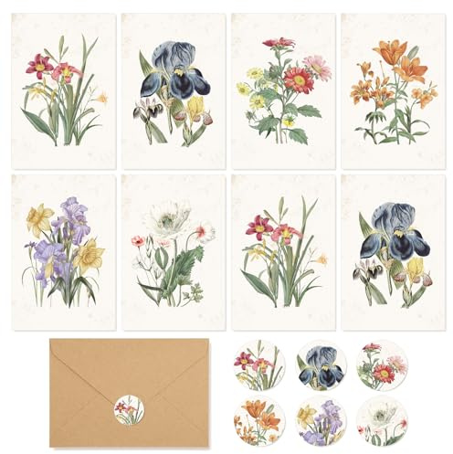 AnyDesign 36 Packs Spring Vintage Floral Greeting Cards Elegant Flower Blank Note Cards with Envelopes and Stickers for Wedding Birthday Spring Party, 4 x 6 Inch