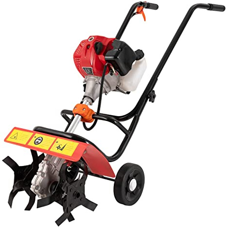 52CC - Fresa da giardino a 2 tempi, a benzina, profondità di lavoro 5-10 cm, larghezza di attacco 36 cm, motozappa a benzina con 2 ruote, fresa da giardino leggera, 1,9 kw, 6500-7000 rpm, per aratura