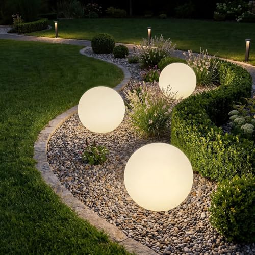 tectake® Lampada da terra Sfera LED, luce RGB da esterno e interno, telecomando, 16 colori, 1200 lumen, IP44 water proof, polietilene, luci giardino arredo esterno, piedini - S - Ø 30 x 30 cm