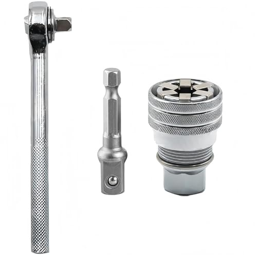 Riven Juego de llaves universales ajustables de seis caras, con clic, 11-37mm, 3/8 de pulgada de acoplamiento, para reparación doméstica y automotriz