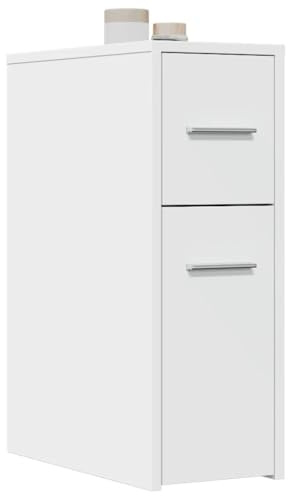 VGLQNRPT Armadietto da bagno stretto con ruote, scaffale per bagno, scaffale a nicchia in legno, cassettiera bianca, 22 x 44 x 61,5 cm