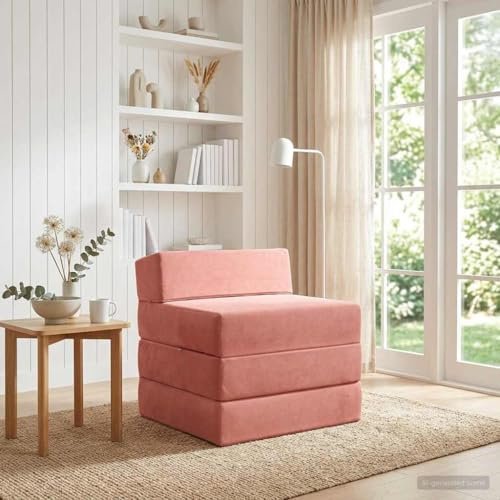 Kaloriko Fällbar soffa, säng, rosa, sammet, 200 x 70 x 15 cm, 2-i-1-bäddsoffa med avtagbart överdrag, platsbesparande för vardagsrum, gästrum, kontor, mysig stoppningssats med skumfyllning