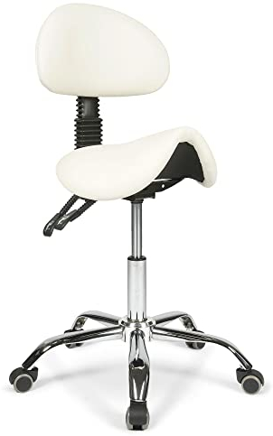Dunimed Ergonomischer Sattelhocker mit Rückenlehne - Sitzhocker, Arbeitshocker, Bürohocker - Sitzhöhenverstellung - Weiß