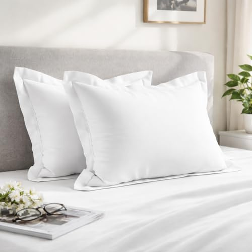 Pizuna 100% Cotton Standard Pillowcases 2 Pack White 50x75cm | 400 Thread Count Long Staple Combed Cotton Soft Pillow Cover Sateen Weave Oxford Pillow Cases (Cooling Pillowcase 2PC)