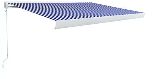 vidaXL Kassettenmarkise Manuell Gelenkarmmarkise Markise Vollkassettenmarkise Sonnenschutz Garten Terrasse Balkon 350x250cm Blau Weiß