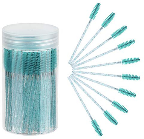 CHEFBEE 100PCS Disposable Eyelash Brush, Mascara Wands Makeup Brushes Applicators Kits for Eyelash Extensions and Eyebrow with Container (Blue)