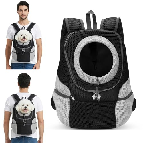 ALLSOPETS Sac à Dos pour Chien, Porte-Animaux pour Petits Chiens et Chats, Sac de Transport Réglable, Porte-Chien pour Vélo, Moto, Randonnée, Camping et Plein Air (Noir Charbon, XL)