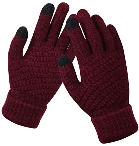 BSLVWG Guantes de Pantalla táctil de Invierno para Mujeres Guantes de Punto para Correr, Ciclismo, Senderismo, esquí (Vino Tinto)