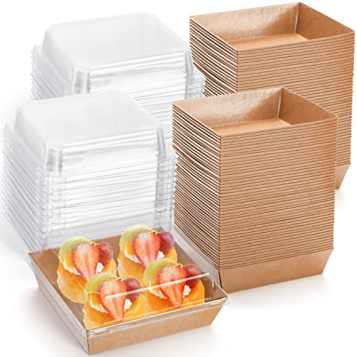 Hiceeden 100 Pack Charcuterie Boxes with Clear Lids, 5.4Ă5Ă2.5 Paper Bakery Dessert Sandwich Box, Disposable Square Food Containers for Cookies, Donuts, Muffins, Salad, and Pastry, Brown