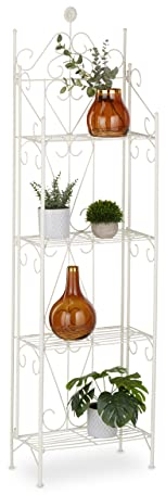 Relaxdays Scaffale Portafiori, Fioriera per Interni con 4 Ripiani, Portavasi Pieghevole, HxLxP: 156 x 46 x 25 cm, Bianco, Ferro