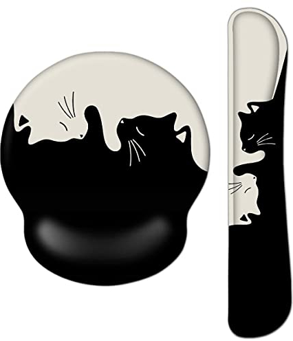 AOKSUNOVA Handballenauflage für Tastatur Maus Handgelenkauflage Ergonomisches Mauspad Set Mousepad mit Handauflage Katze